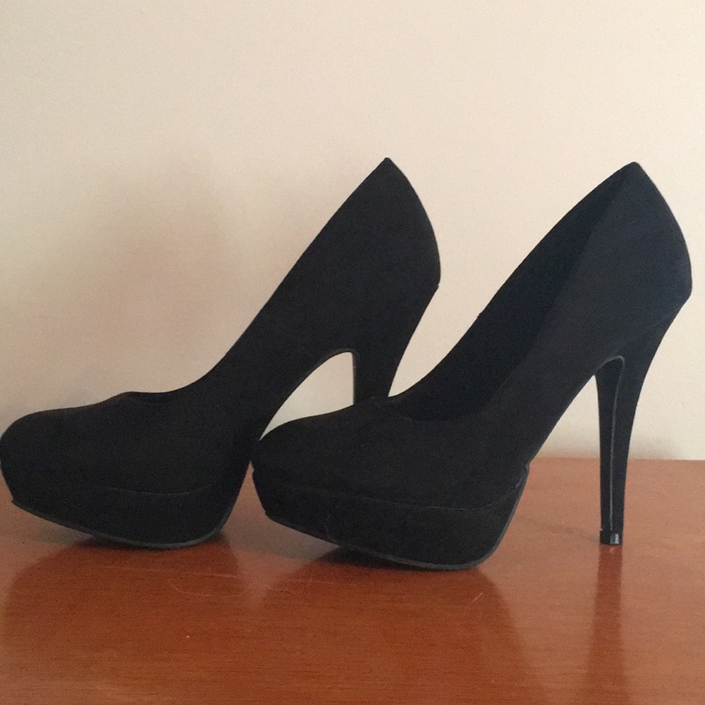 Black suede heels.